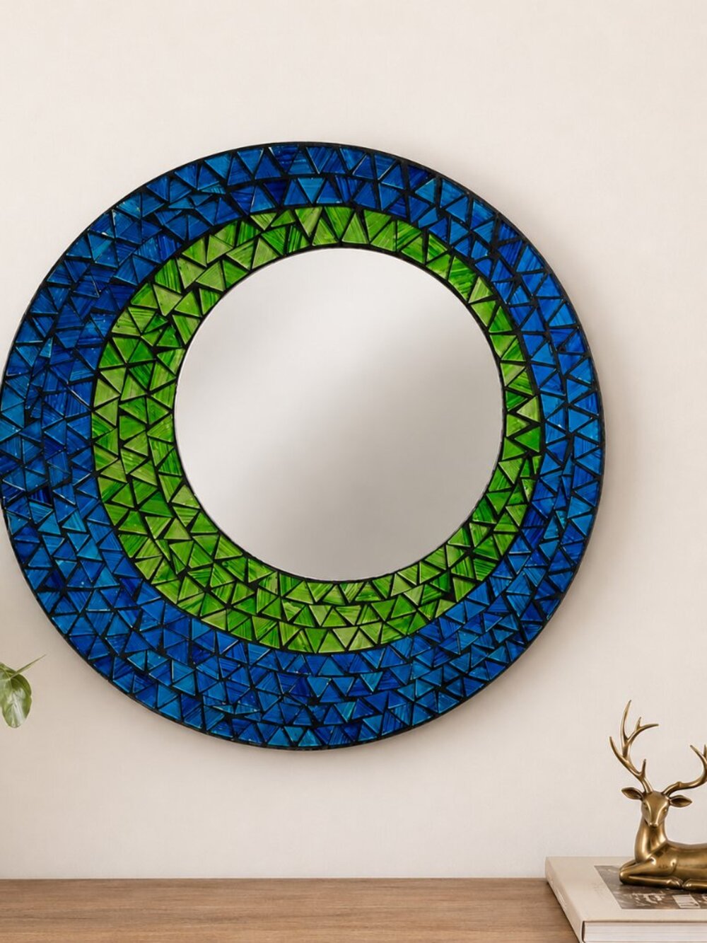 Blue & Green Geometric Design Mosaic Wall Mirror